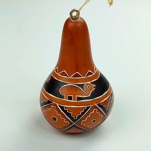 Vintage Lucuma Handmade Carved and Painted Gourd Ornament